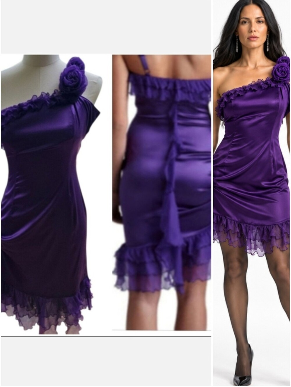 Betsey Johnson Vintage Purple Silk Rosette One Shoulder Ruffle Mini Dress 4